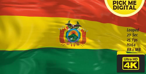 Waving Bolivian Flag with Coat of Arms Animation