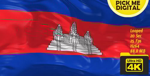 Waving Cambodia Flag Seamless Loop Animation