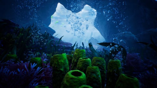 Vibrant Underwater Reef with Rising Bubbles Animation