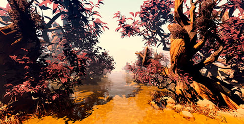 Serene River Journey Through a Stylized Fantasy Landscape