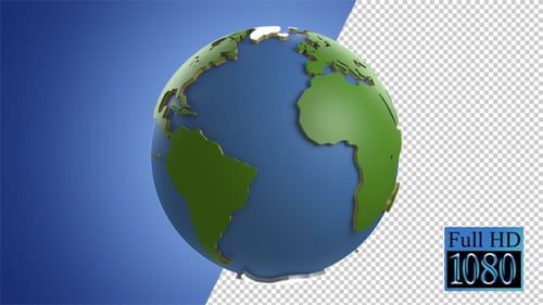 Animated 3D Earth Globe Rotation Alpha Channel Reveal