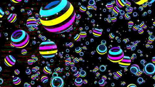 Dynamic Neon Striped Spheres and Rings Abstract Motion Background