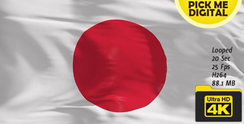 Waving Japan Flag Animation with Realistic Fabric