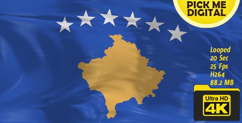 Realistic Waving Flag of Kosovo Seamless Loop 4K