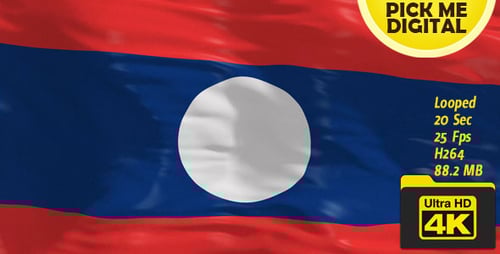 Laos National Flag Waving in Realistic Fabric Animation