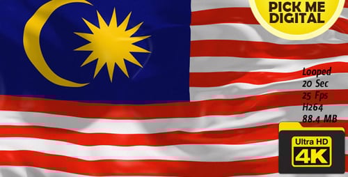 Waving Malaysia Flag Seamless Loop 3D Animation