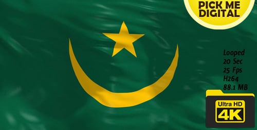 Mauritania National Flag Waving Realistic Animation