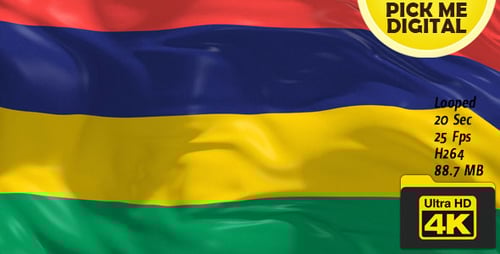 Mauritius National Flag Waving Animation Loop