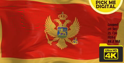 Montenegro National Flag Waving Realistic 3D Animation