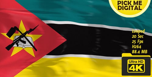 Realistic Mozambique Flag Waving Loop Animation