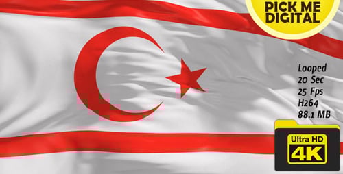 Northern Cyprus National Flag Realistic Waving Animation