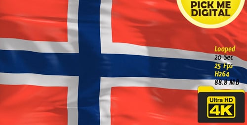 Seamlessly Looping Realistic Waving Norway Flag Background