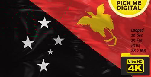 Papua New Guinea National Flag Waving Animation Loop