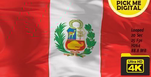 Waving Peru Flag with Realistic Fabric Movement