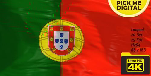 Waving Portugal Flag Realistic 3D Animation