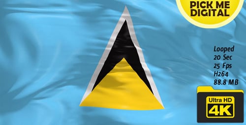 Saint Lucia Flag Waving Realistic Loop Animation