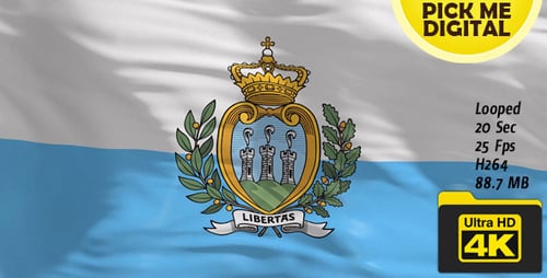 San Marino National Flag Waving in Realistic Animation