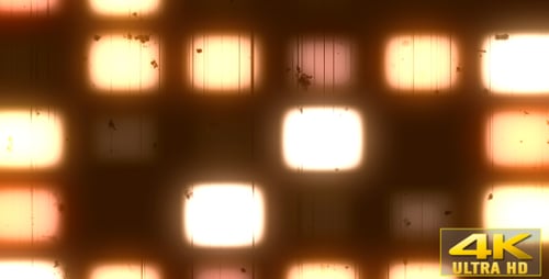 Retro Flickering Light Grid Background with Grunge Film Overlay