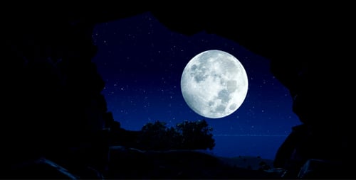 Full Moon Rising Over Ocean Landscape at Starry Night
