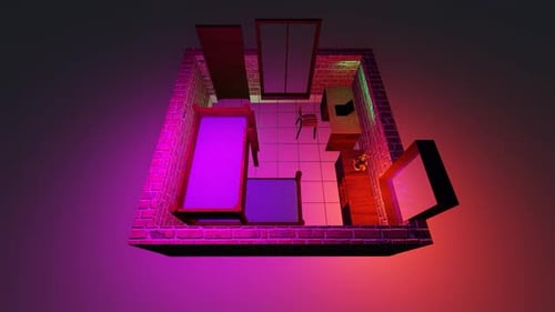 3D Isometric Room Animation with Changing Neon Lights
