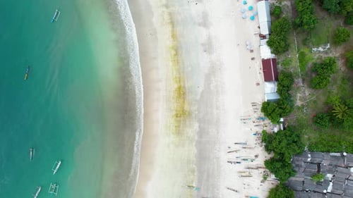 Aerial view of Selong Belanak, Tropical island with sandy beach