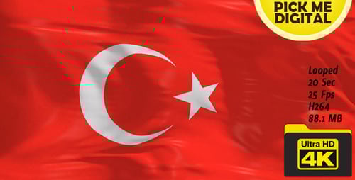 Turkish Flag Waving Loop Background Animation