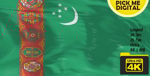 Waving Turkmenistan Flag Seamless Loop Animation