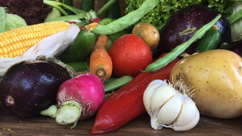 Fresh Vegetables and Eggs on Wooden Surface