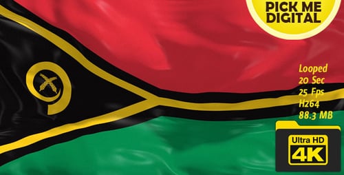 Vanuatu National Flag Waving in Wind Loop