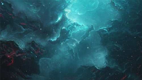 Beautiful Teal Space Nebula and Stars Animated Background