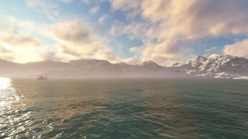 Ship on the Ocean and Moving Clouds