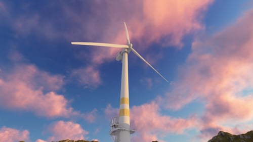 Wind Turbine Spinning Against Sunset Sky for Renewable Energy