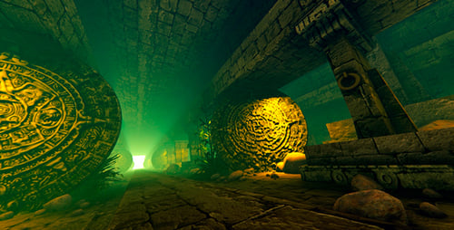 Corridor étroit avec sculpture en pyramide