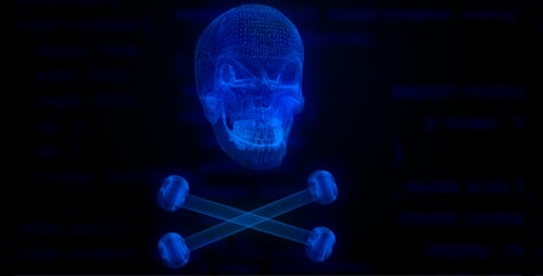 Holographic Wireframe Skull and Crossbones Rotating Animation