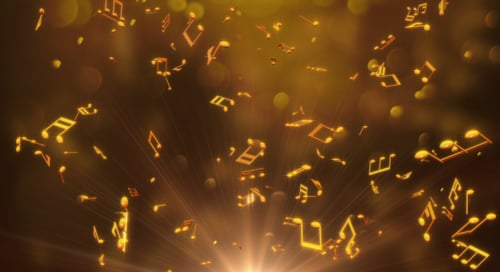 Animated Golden Musical Notes Flowing Upwards Background