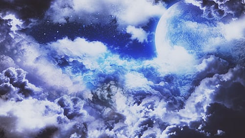 Ethereal Full Moon and Starry Sky with Moving Clouds