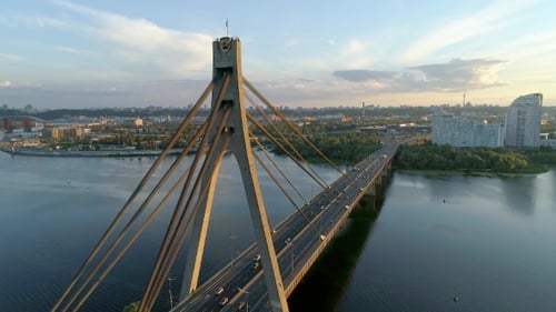 Aerial Drone Footage. Movkovsky Bridge at Sunset