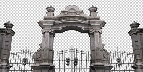 Ornate Stone Gate Opening Transition with Alpha Channel