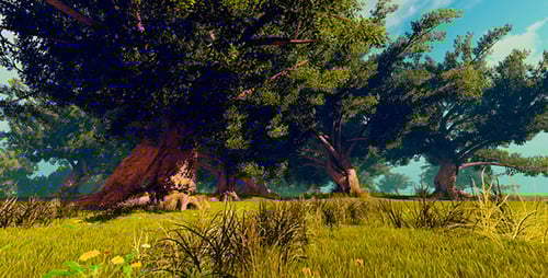 Animated Lush Forest Landscape with Flying Leaves