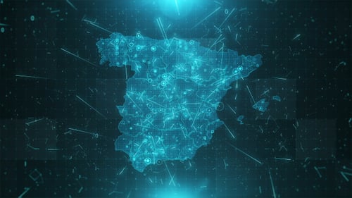 Spanien Karte Hintergrund Städte Verbindungen 4K