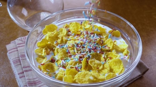 Corn Flakes Cereal with Milk and Sprinkles