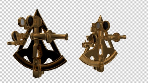Golden Sextant Navigation Tool Rotating 3D Animation