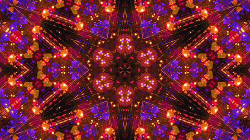 Vibrant Abstract Kaleidoscope with Glowing Hearts and Stars Animation
