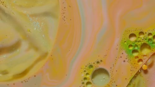 Fantastic Structure of Colorful Oil Paint and Ink Bubbles Chaotic Motion Abstract Colorful Paint