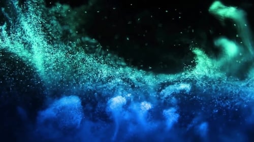 Abstract Blue Green Particle Fluid Flowing Background Loop