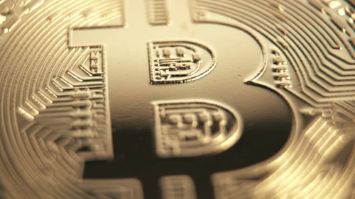 Gold Bitcoin Close Up with Slow Camera Pan