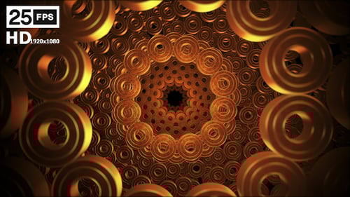 Seamless Loop of Golden Geometric Rings Tunnel