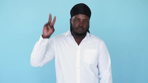 Hi Gesture Peace Sign Greeting Black Man Gif Loop