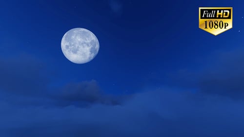 Animated Moon and Clouds Flying Through Night Sky
