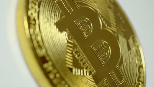Close Up of a Gold Bitcoin Coin